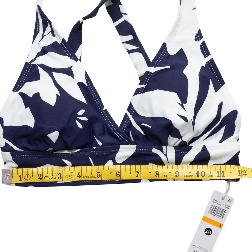 Anne Cole Women Small lNavy White Abstract Floral‎ Print Cross-Back Bikini Top